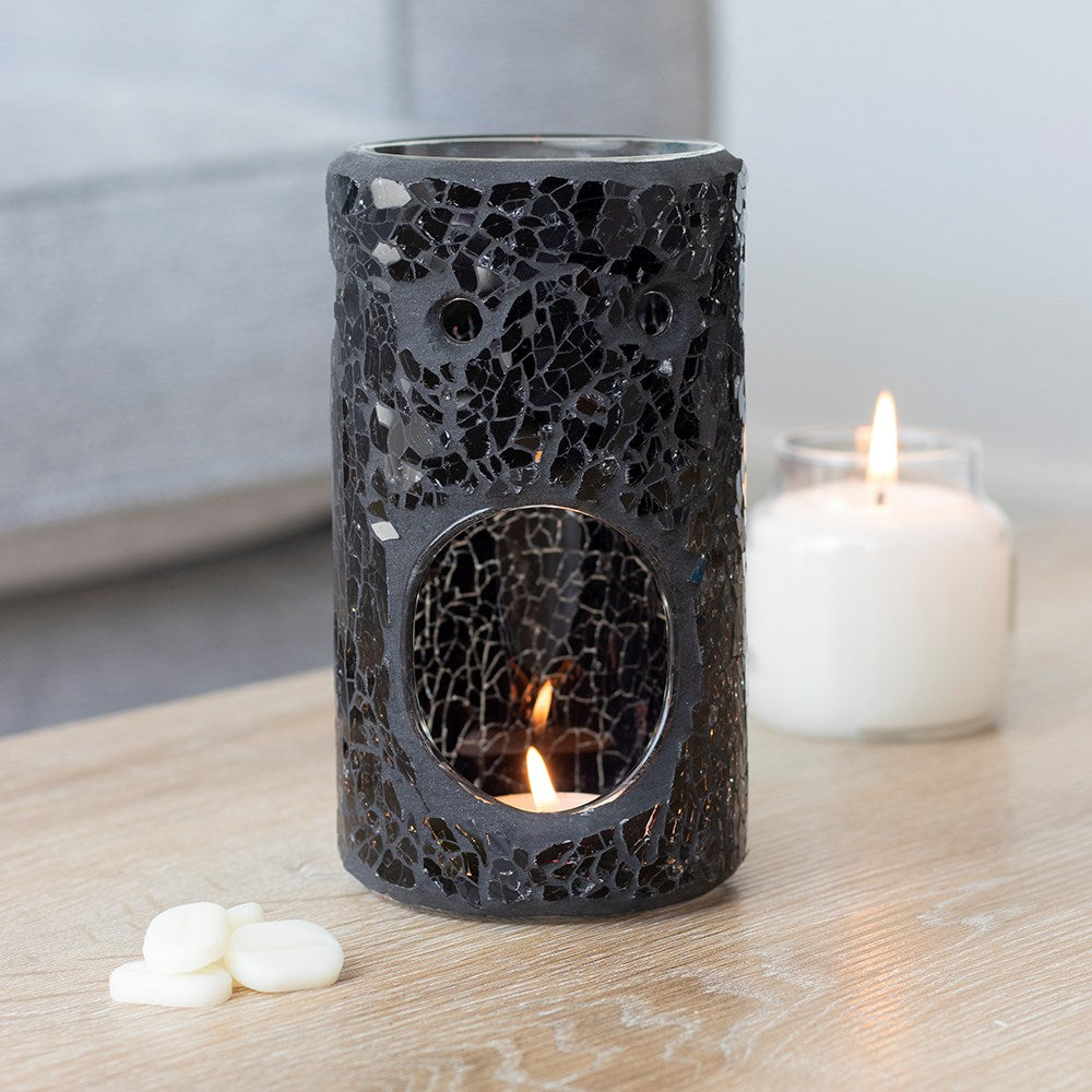 Black Crackle Pillar Wax Burner