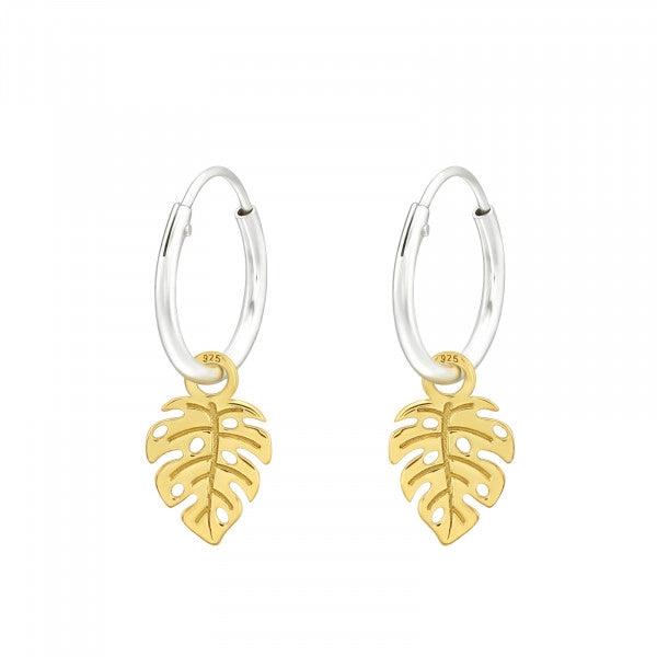 Open Leaf Mini Hoops Earrings