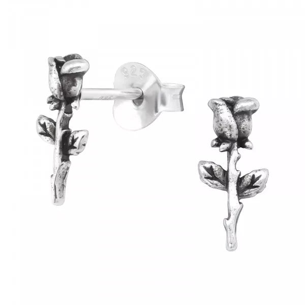 Rose Stem Stud Earrings