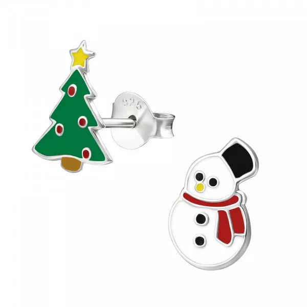 Snowman & Tree Stud Earrings