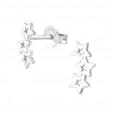 Triple open stars stud earrings in Sterling Silver