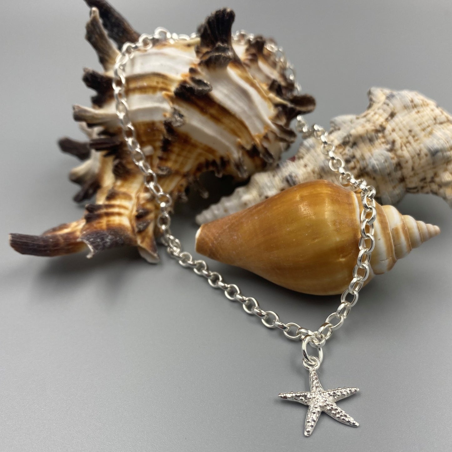 Sterling silver starfish chunky belcher anklet