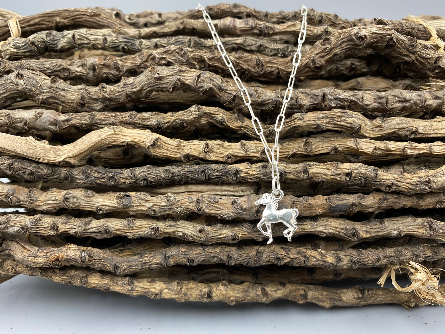 Horse charm skinny trace chain necklace in Sterling Silver
