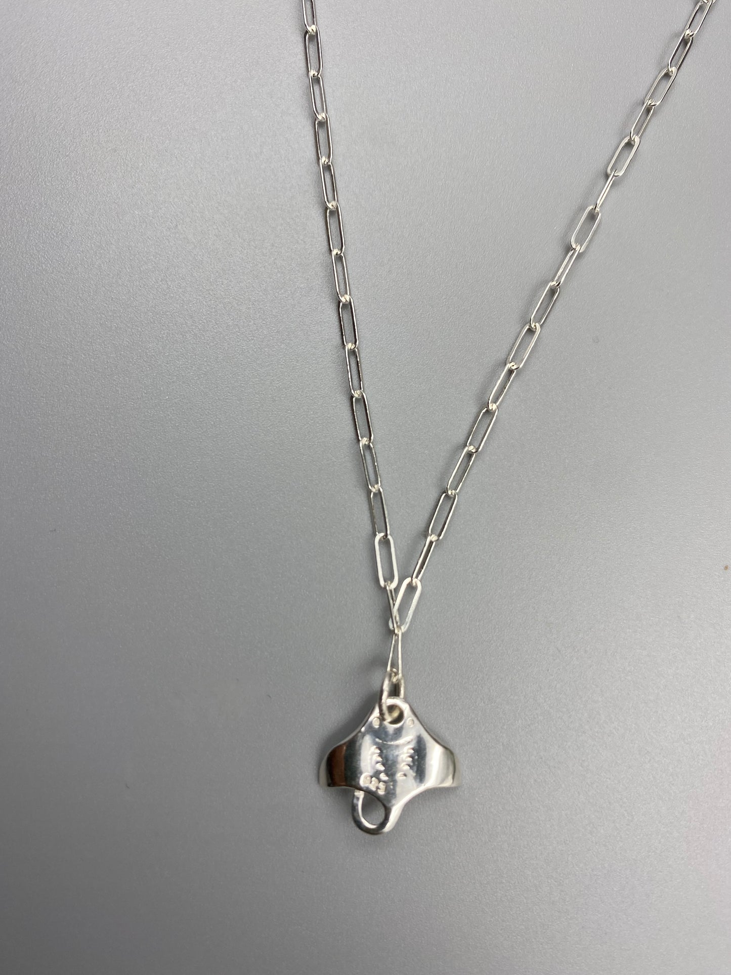 Manta ray charm skinny trace chain necklace in Sterling Silver