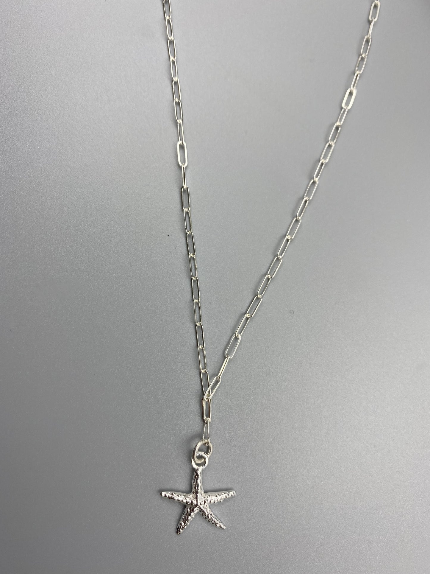 Starfish charm skinny trace chain necklace in Sterling Silver