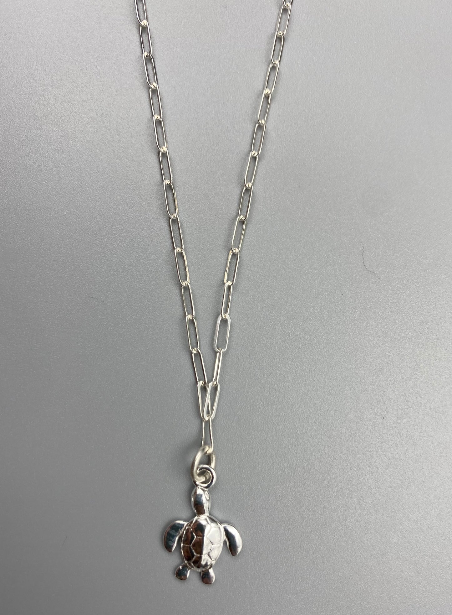 Turtle charm skinny trace chain necklace in Sterling Silver