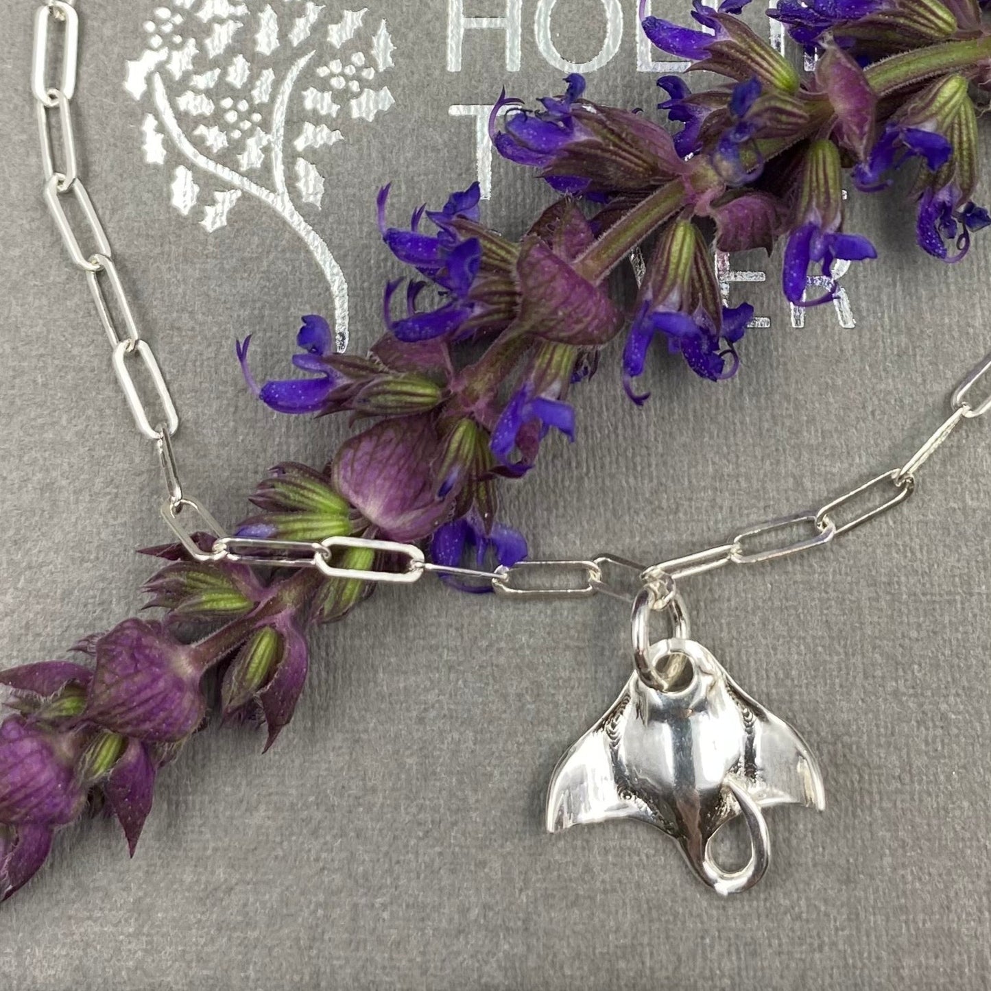Sterling silver manta ray charm skinny trace chain bracelet