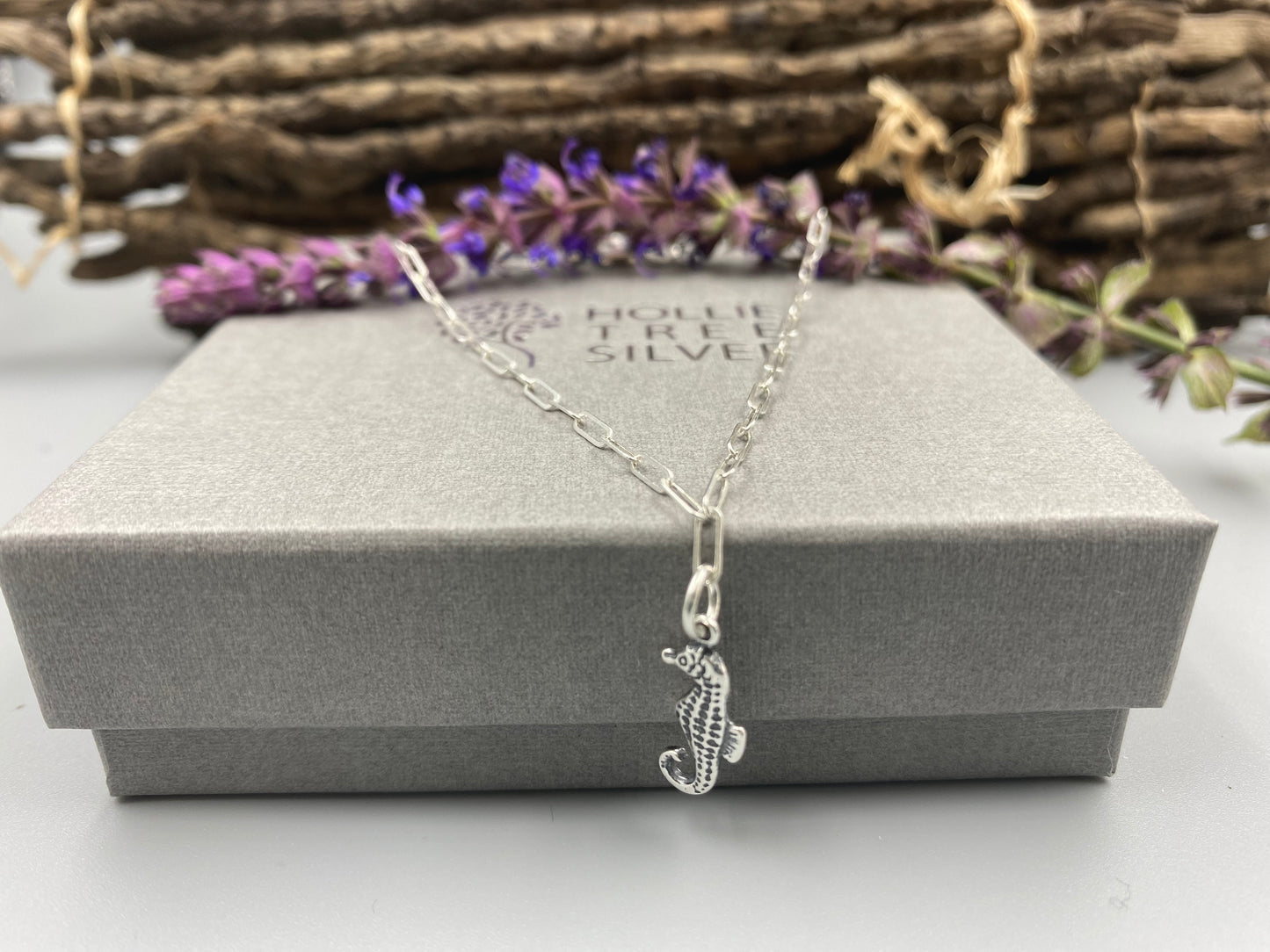 Sterling silver seahorse charm skinny trace chain bracelet