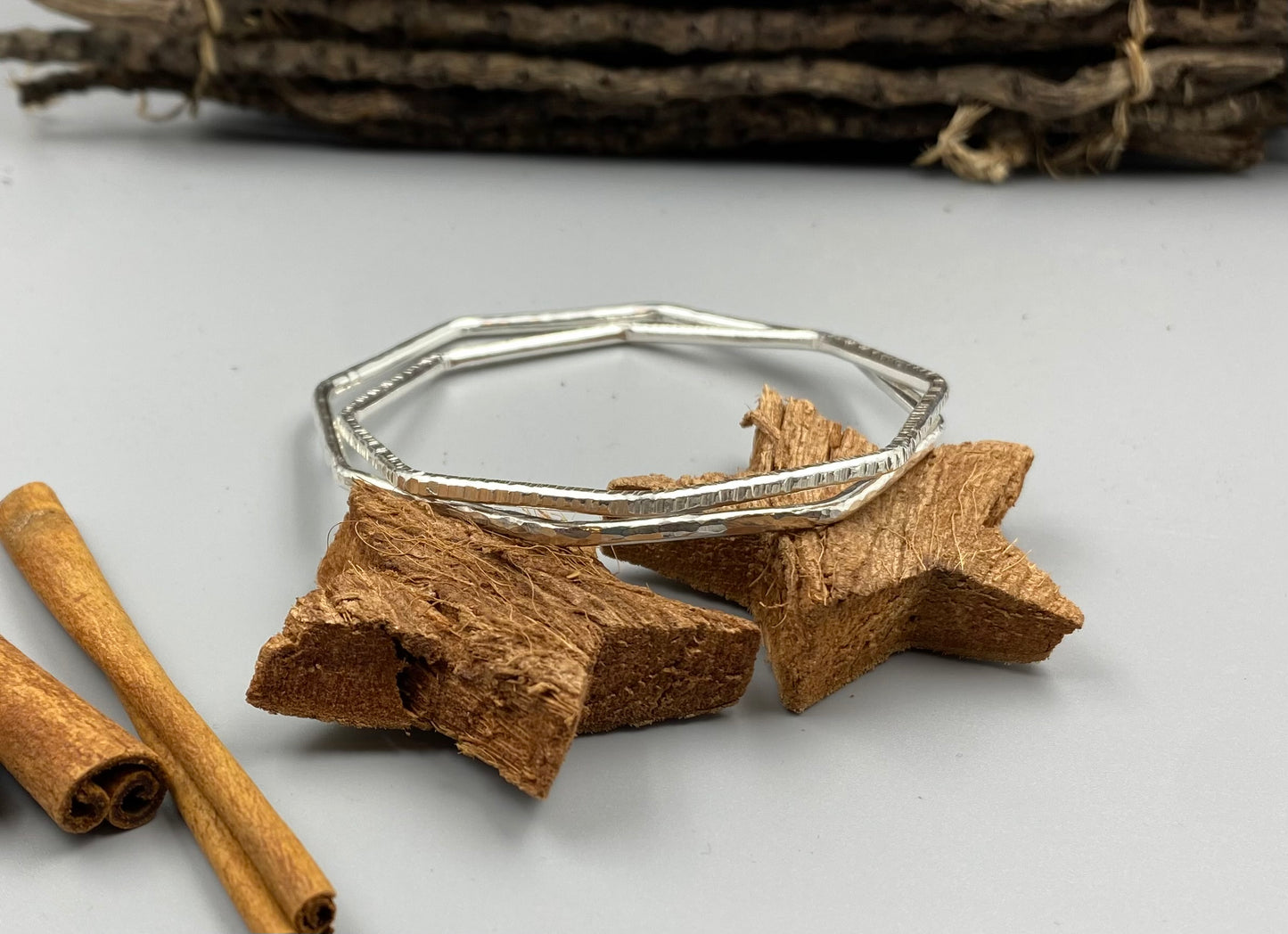 Geometric Sterling silver dimple stacker bangle