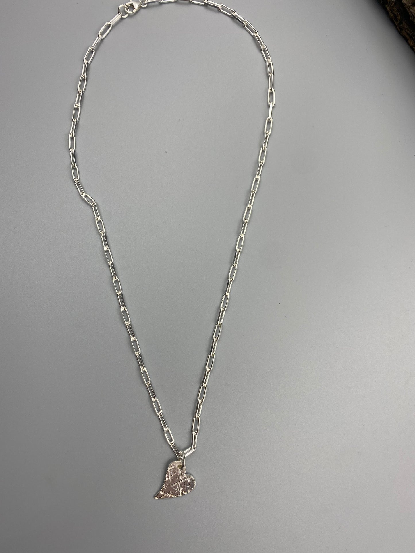 Heart charm trace chain necklace in Sterling Silver