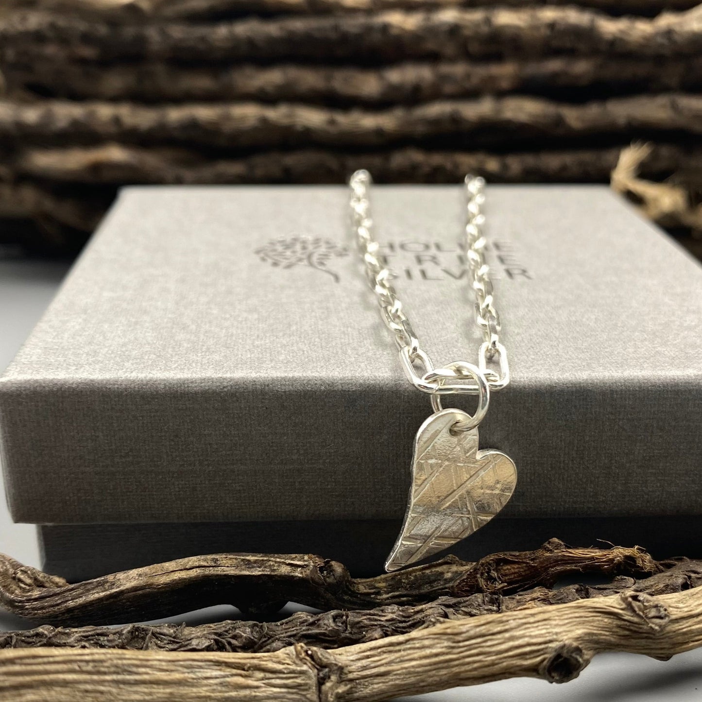 Heart charm trace chain necklace in Sterling Silver