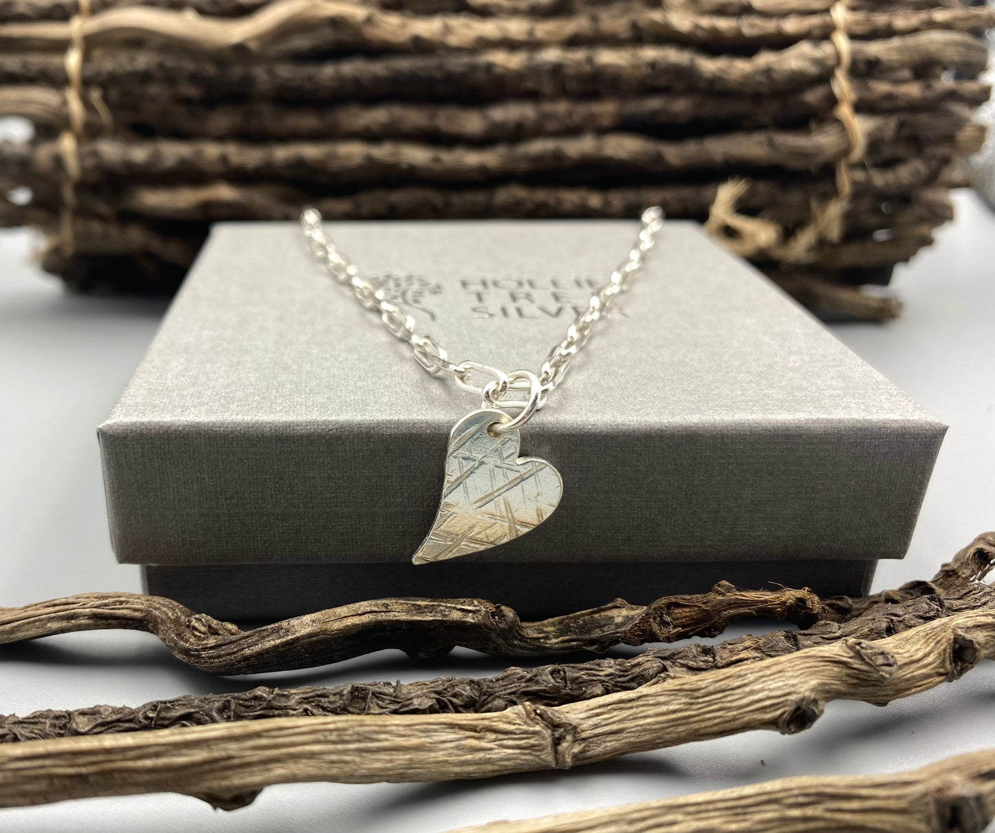 Heart charm trace chain necklace in Sterling Silver