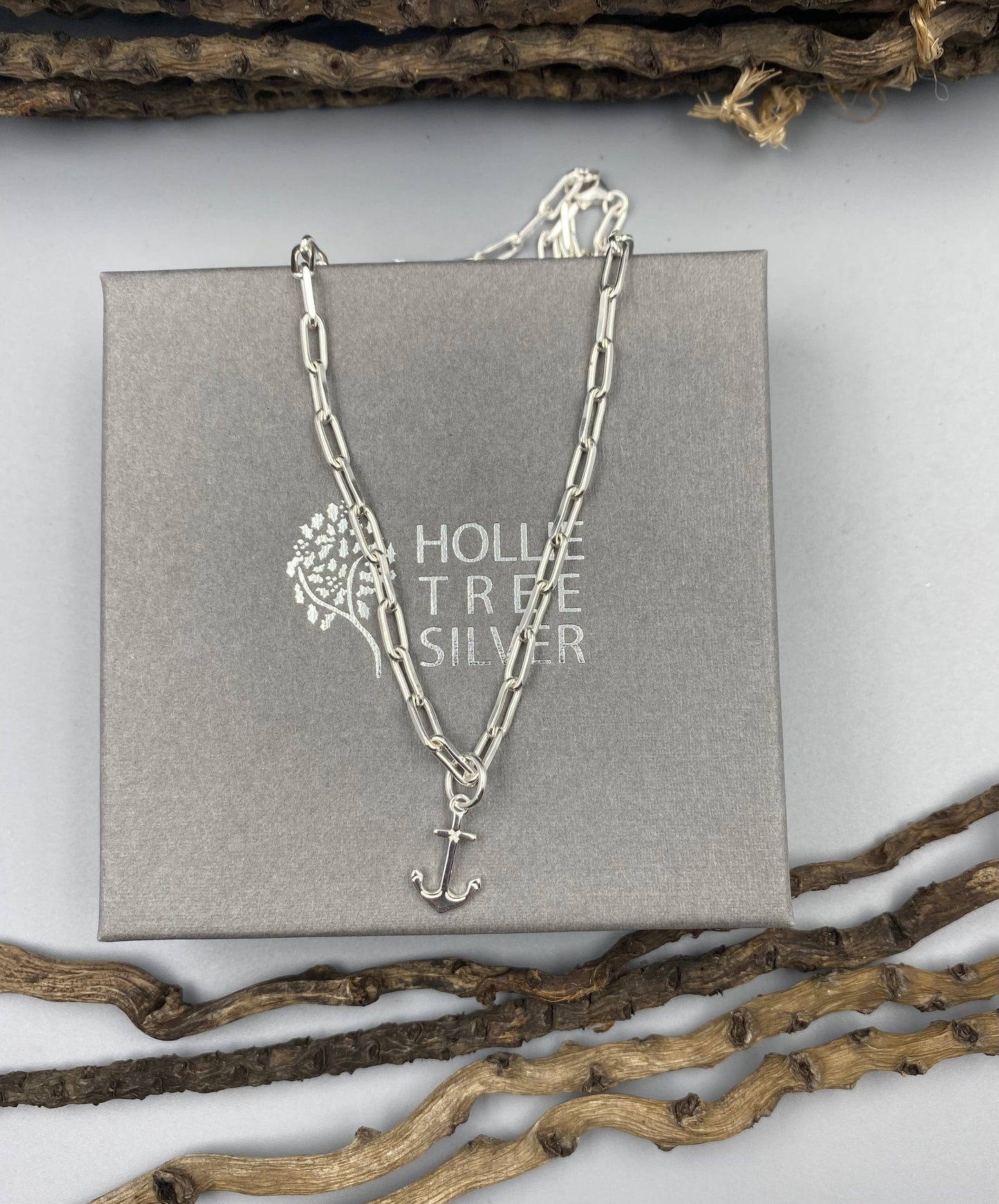 Anchor charm trace chain necklace in Sterling Silver
