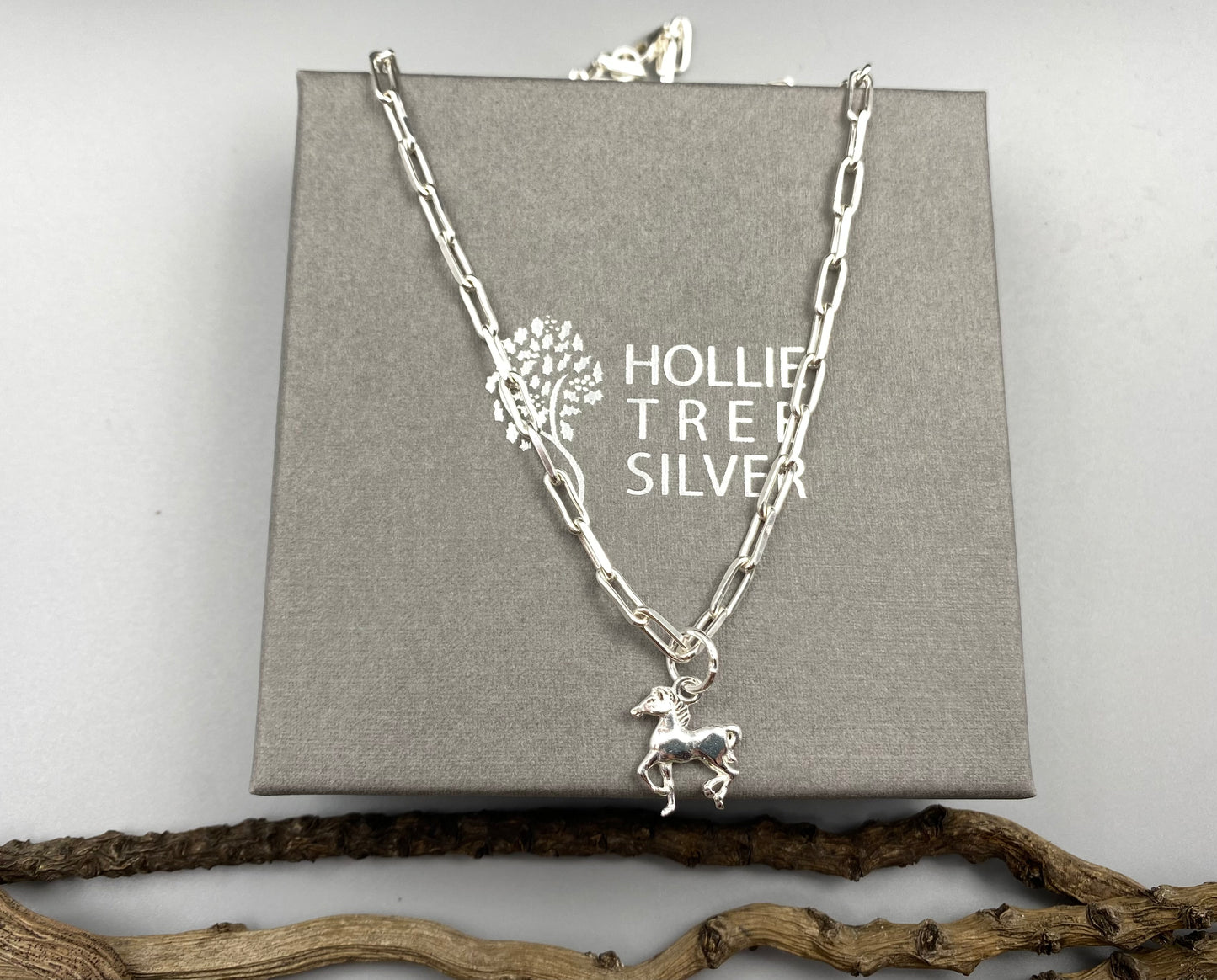 Horse charm trace chain necklace in Sterling Silver