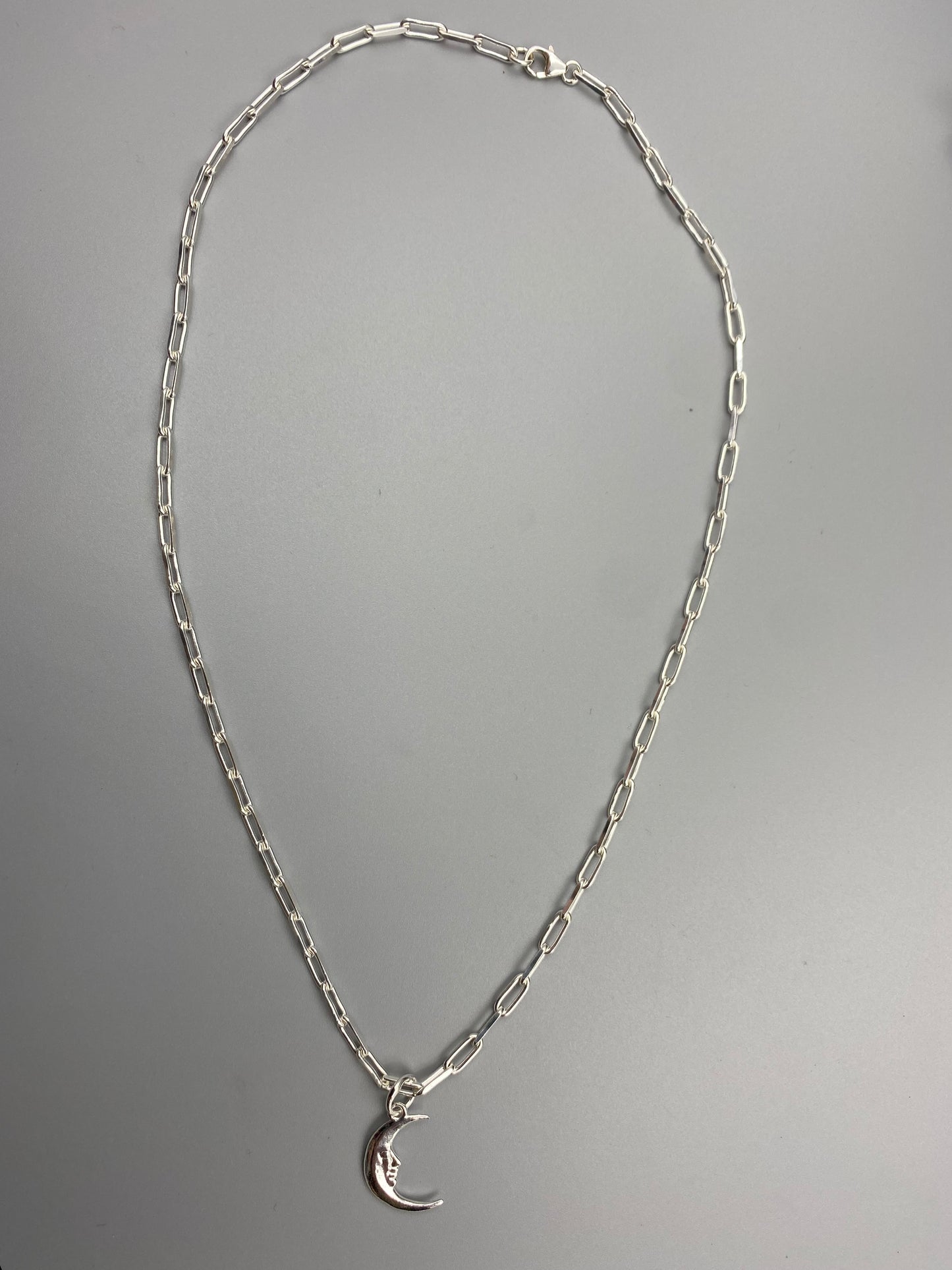 Moon charm trace chain necklace in Sterling Silver
