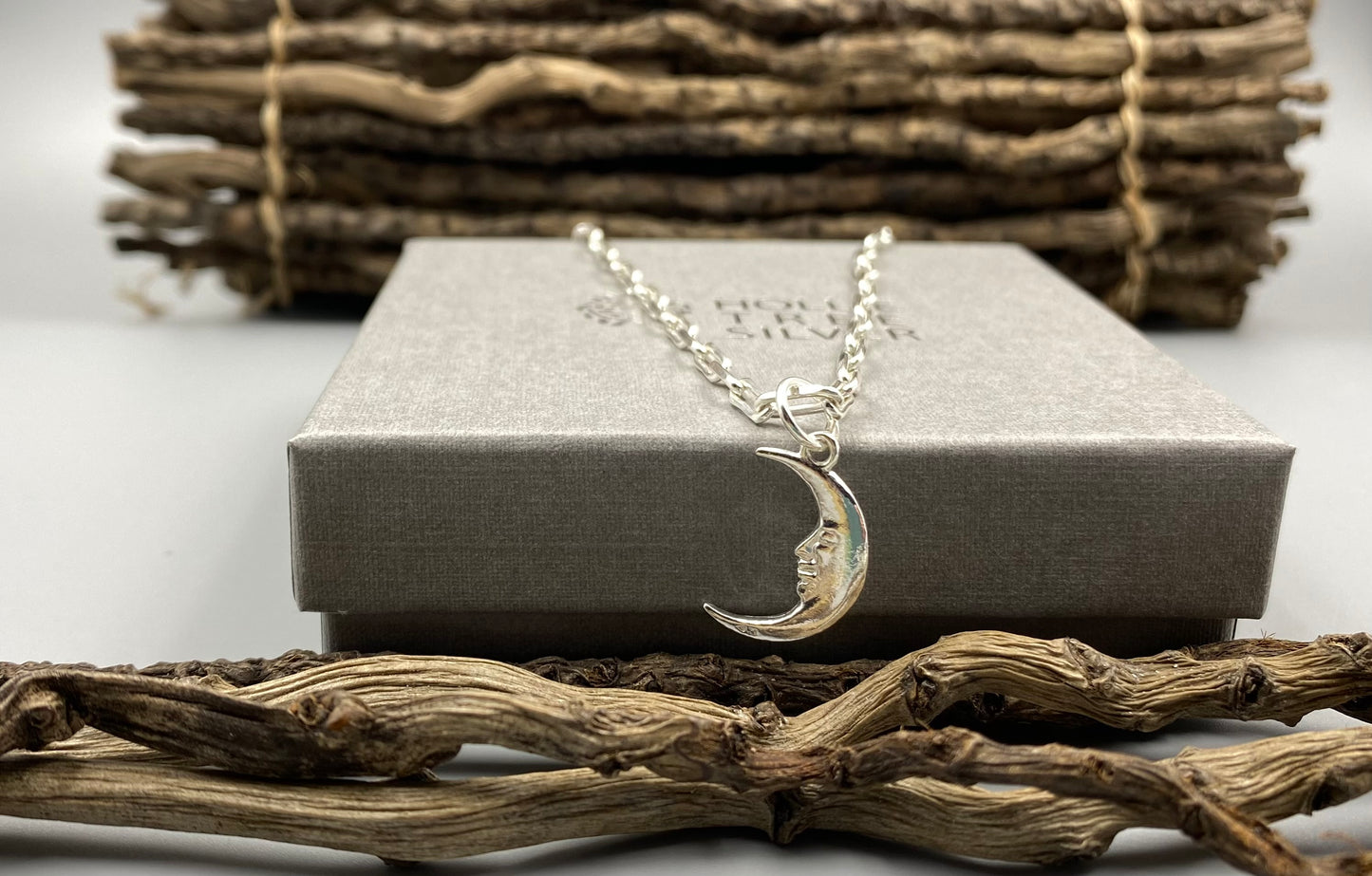 Moon charm trace chain necklace in Sterling Silver
