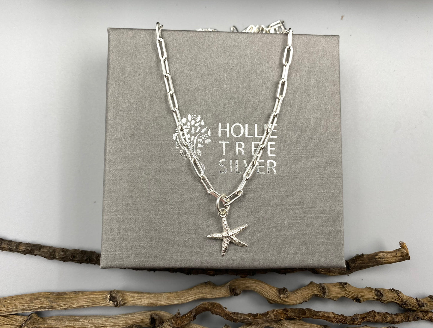Starfish charm trace chain necklace in Sterling Silver