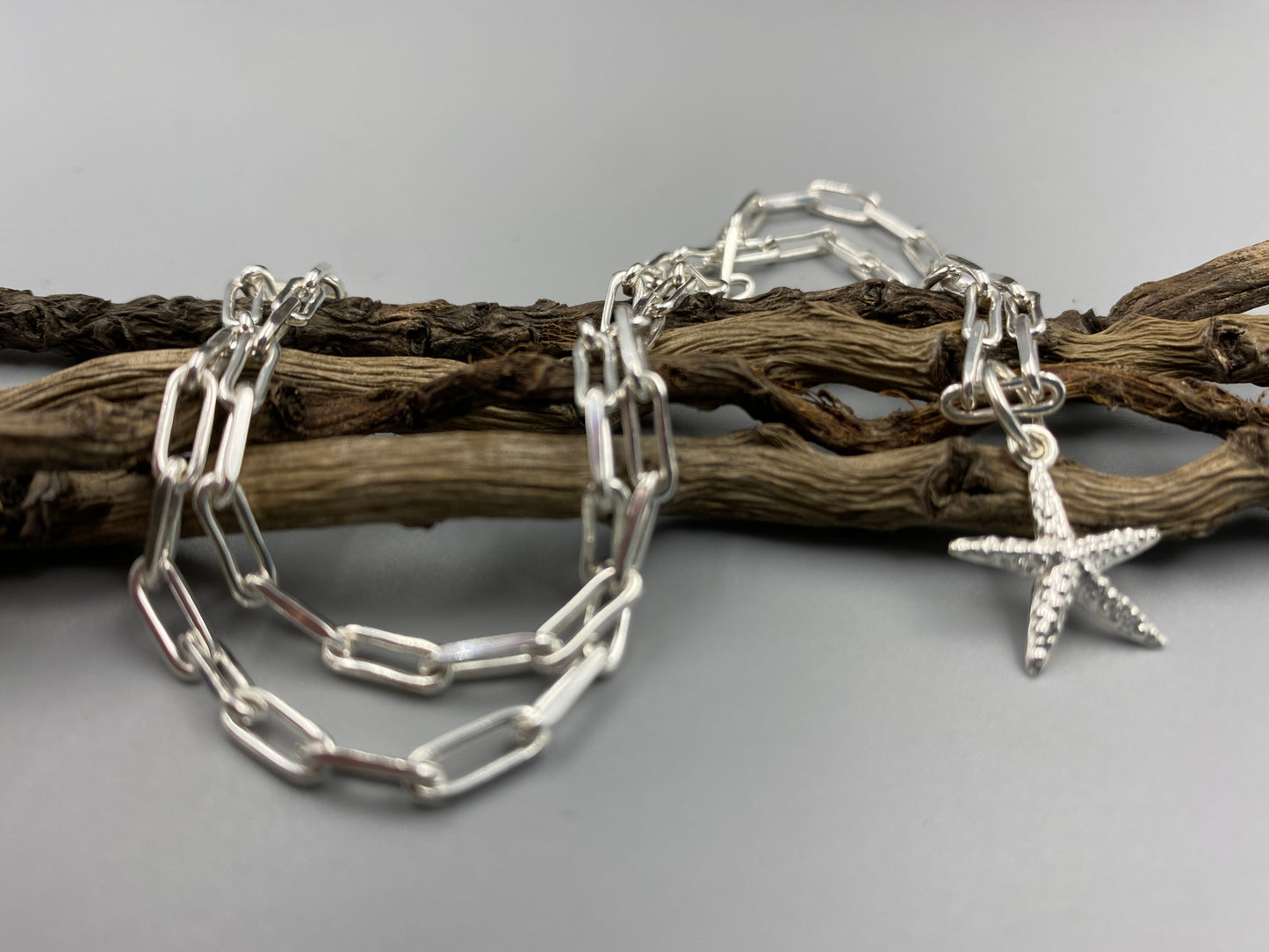 Starfish charm trace chain necklace in Sterling Silver