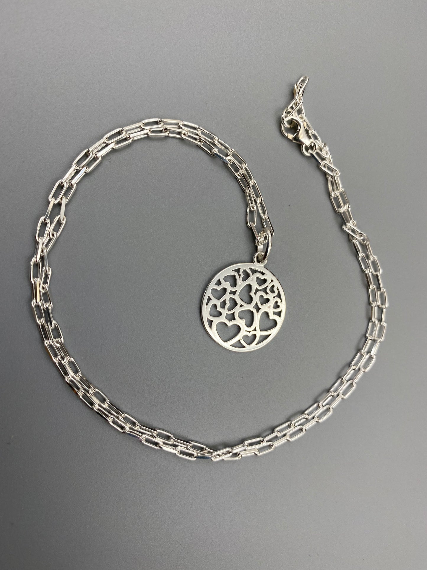 Hearts charm skinny trace chain necklace in Sterling Silver