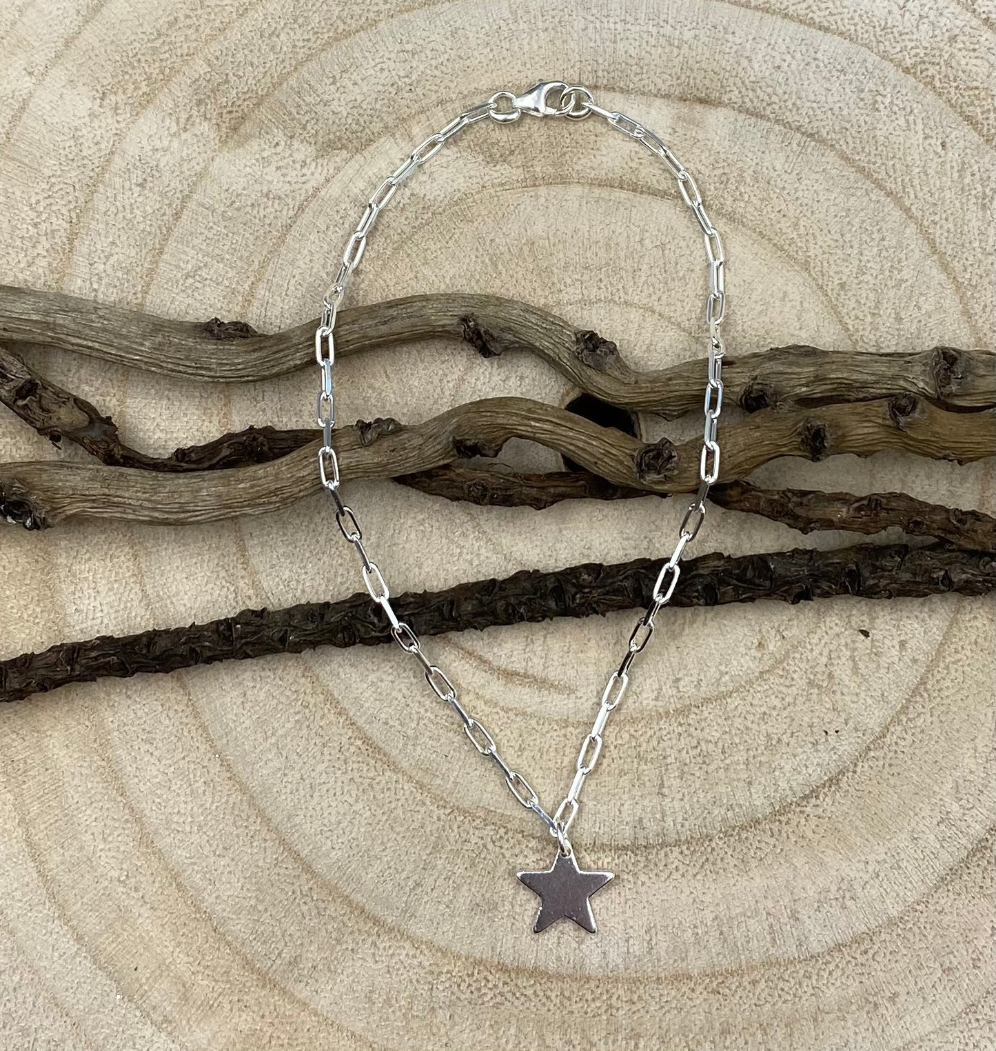 Sterling silver star charm skinny trace chain bracelet