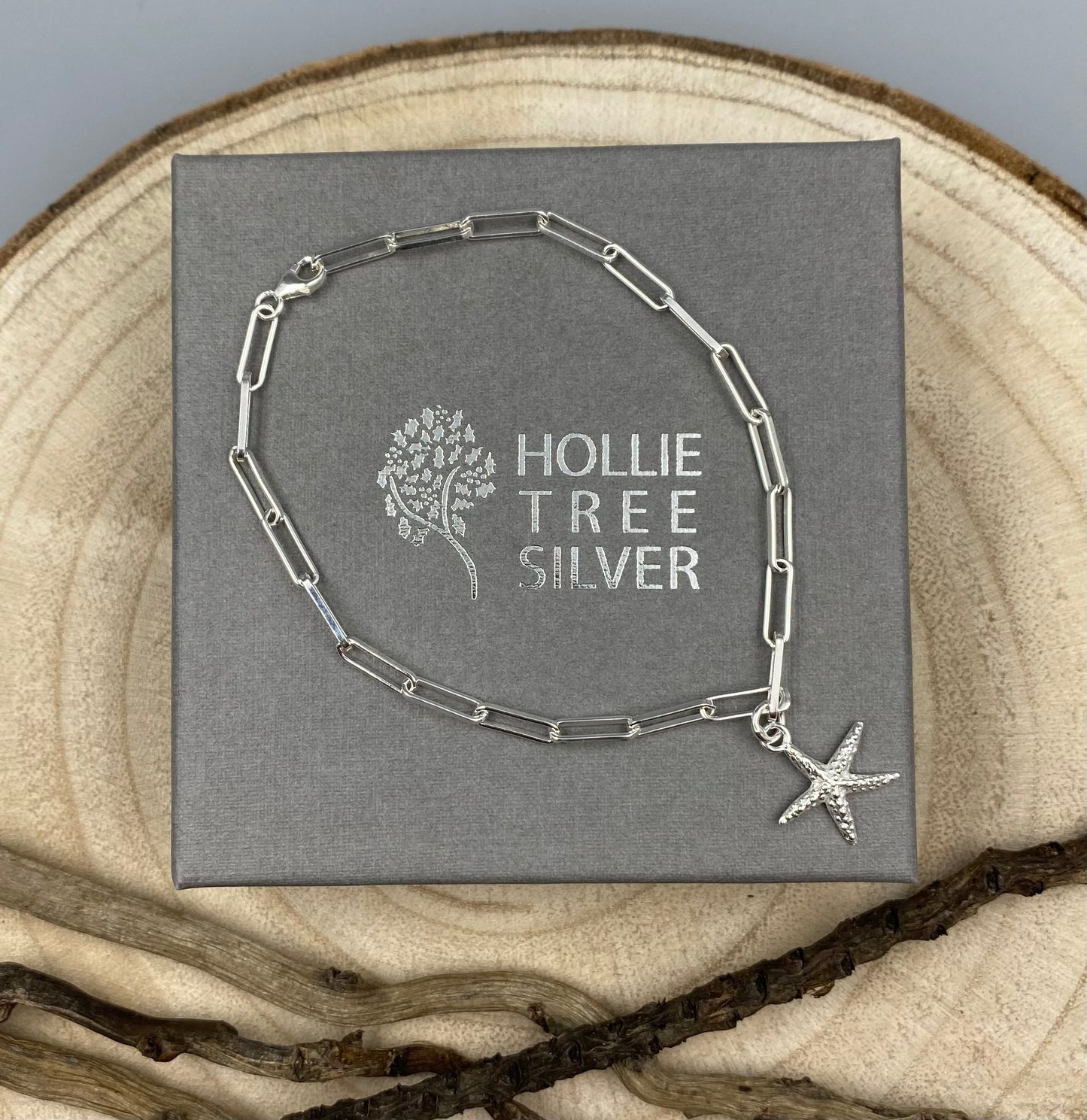 Sterling silver starfish charm trace chain bracelet