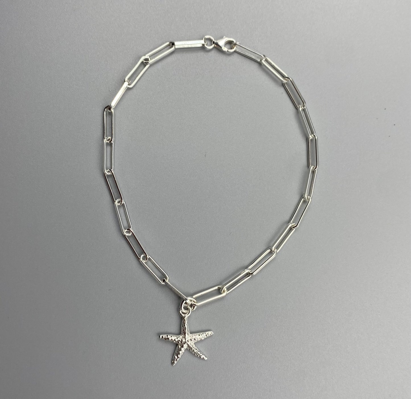 Sterling silver starfish charm trace chain bracelet