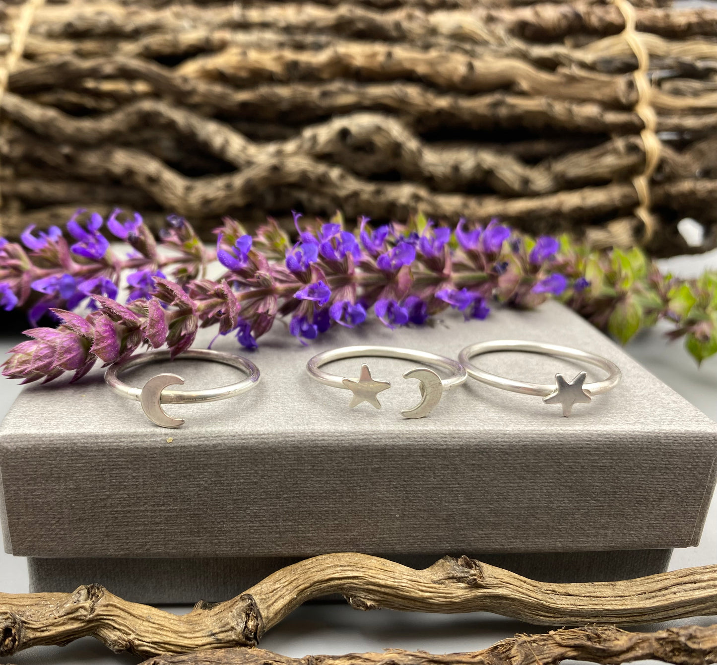 Sterling silver polished moon ring
