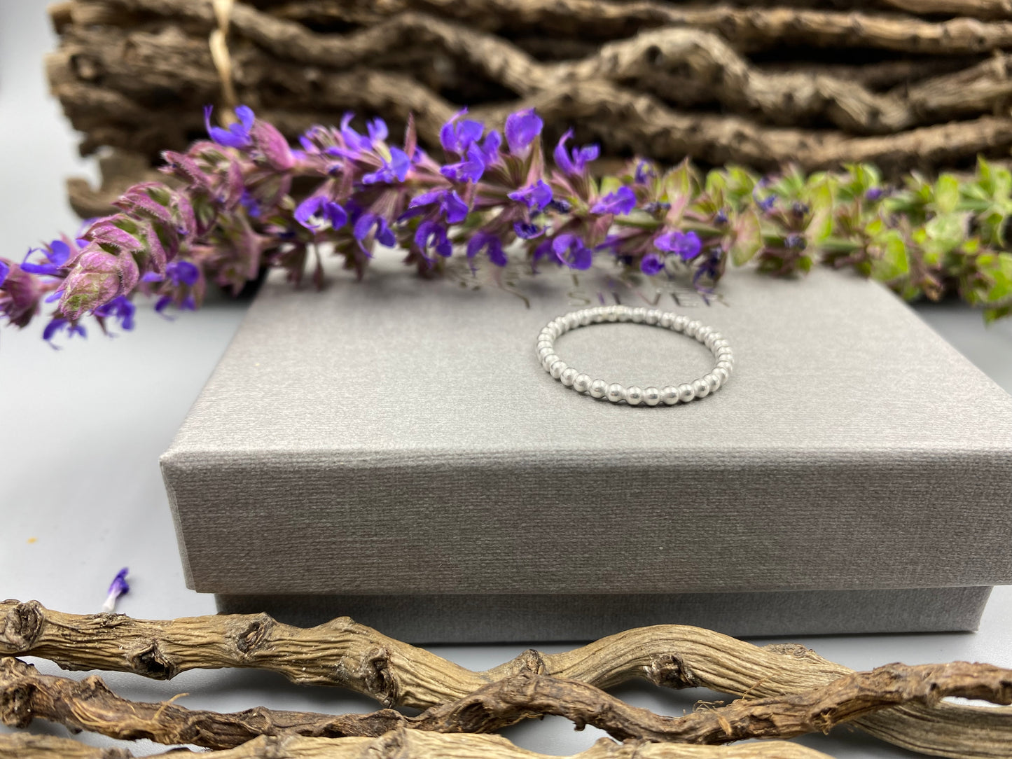 Sterling silver polished beaded stacker ring