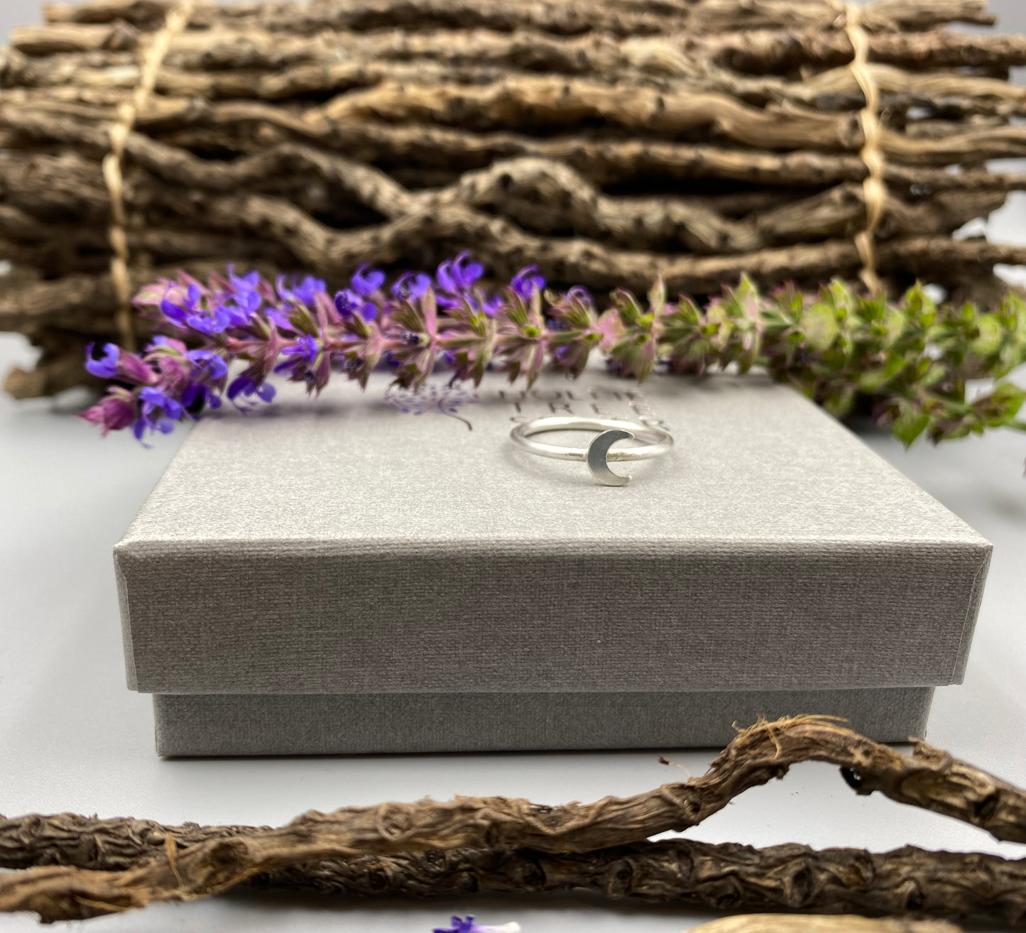Sterling silver polished moon ring