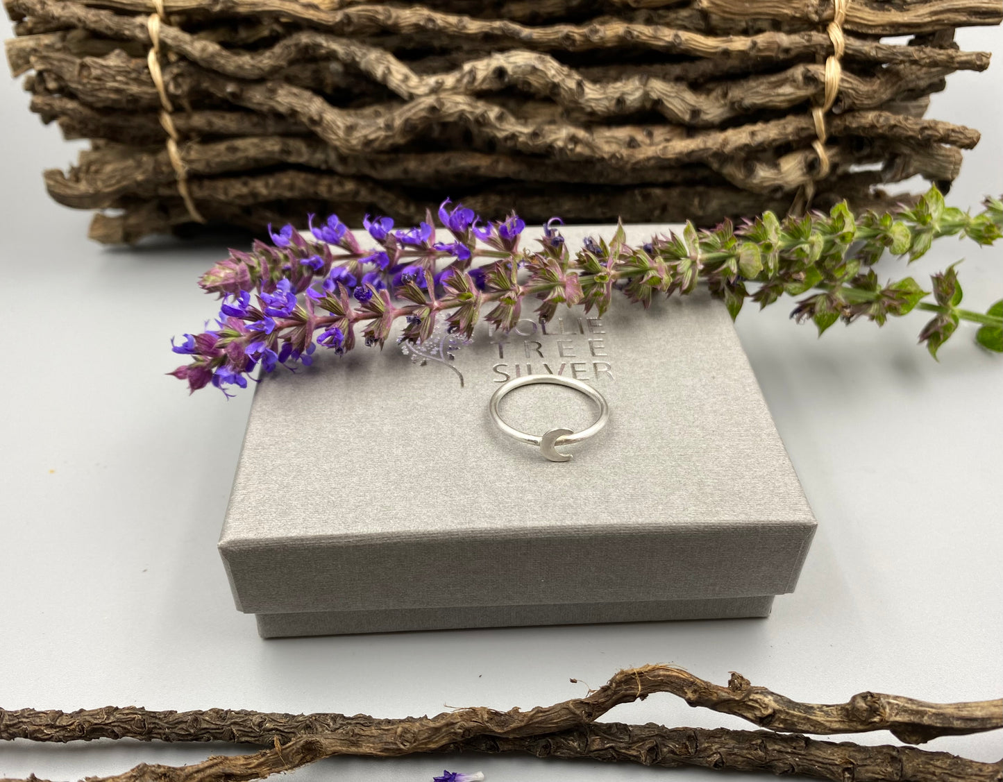Sterling silver polished moon ring