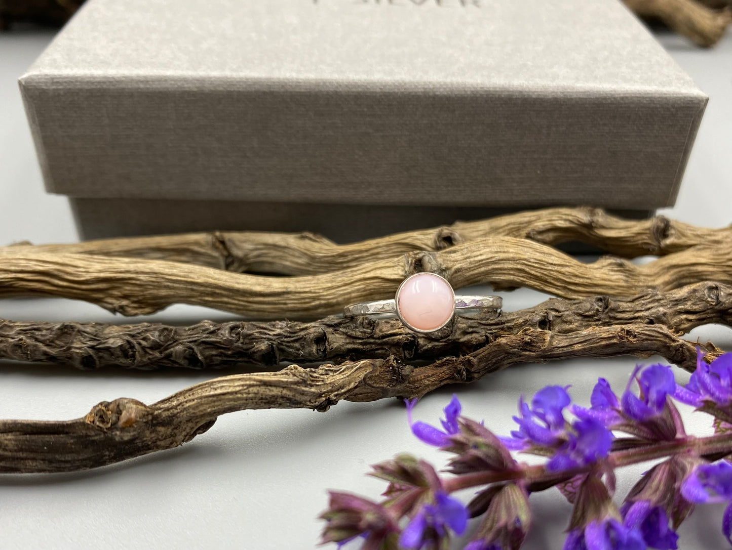 Mini pink opal 6mm ring in Sterling Silver