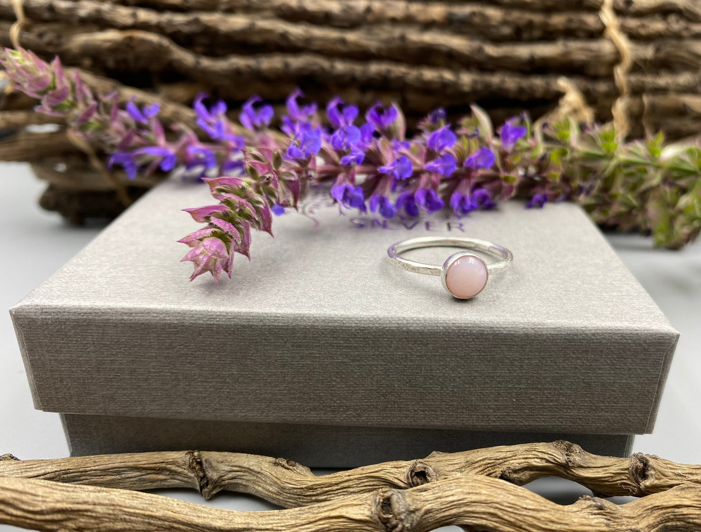 Mini pink opal 6mm ring in Sterling Silver