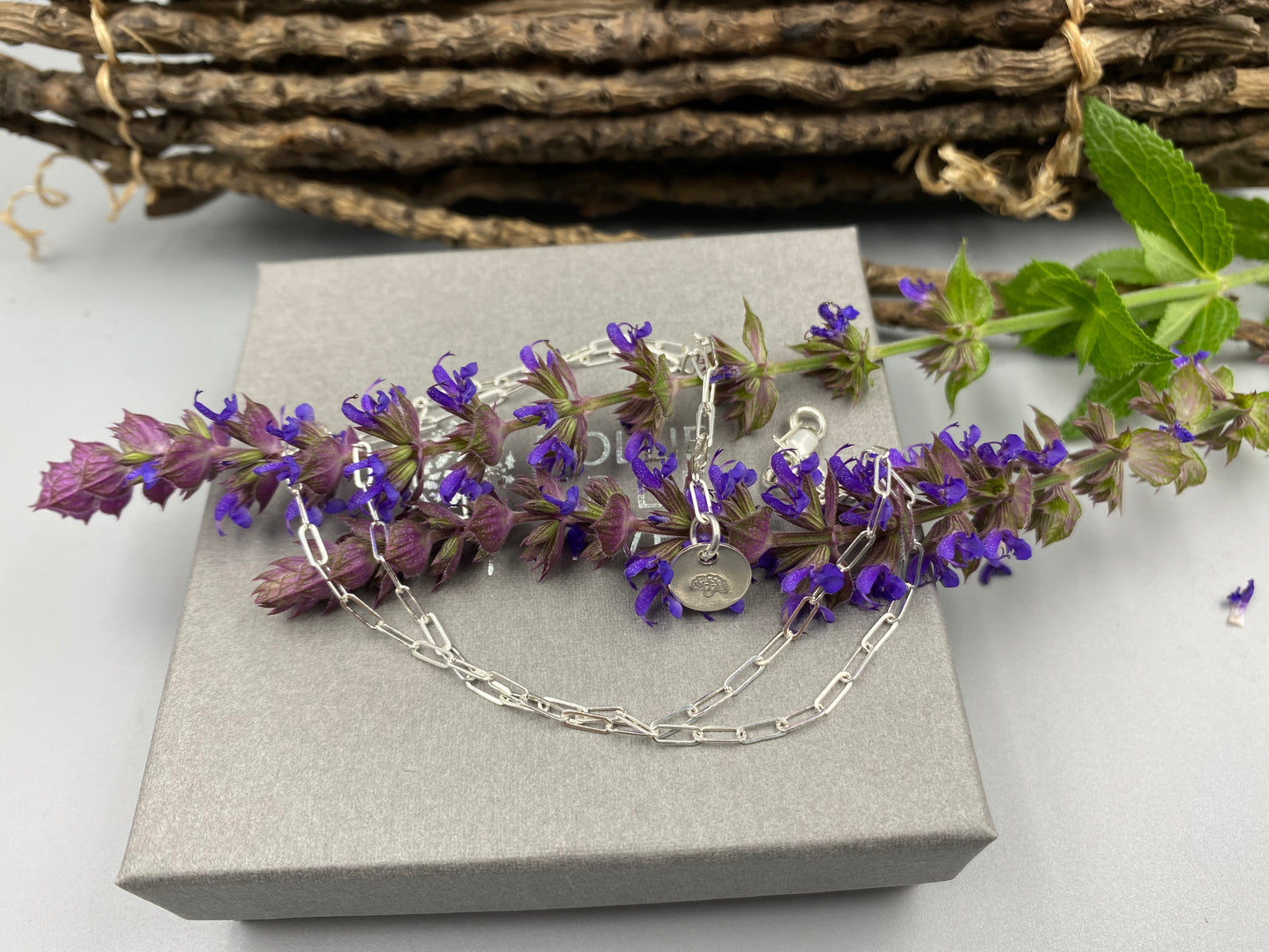 January carnation birthday flower skinny trace chain necklace in Sterling Silver