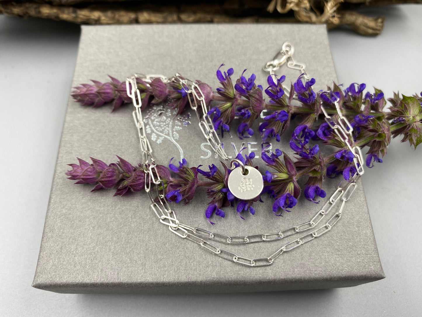 May hawthorn birthday flower skinny trace chain necklace in Sterling Silver