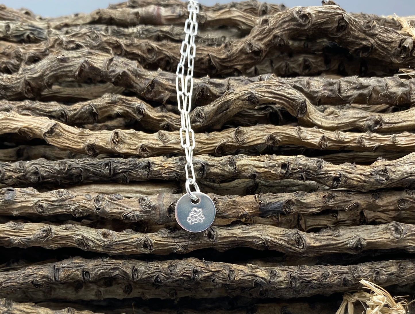 May hawthorn birthday flower skinny trace chain necklace in Sterling Silver