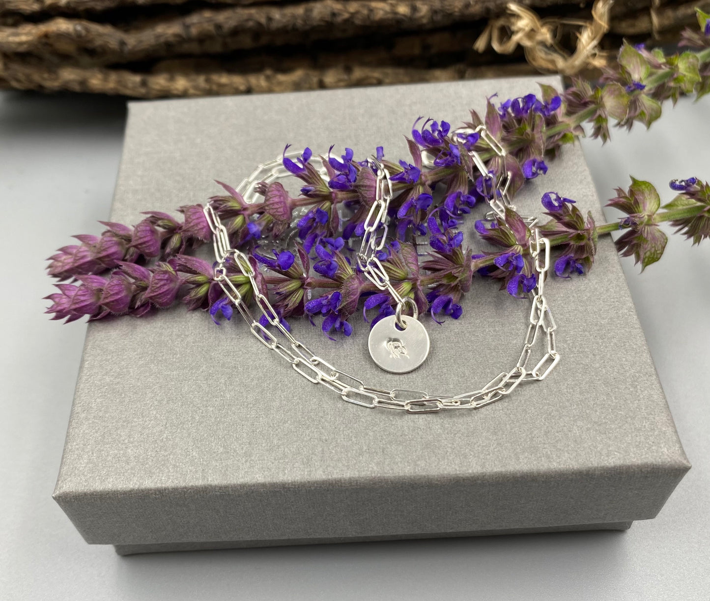 August poppy birthday flower skinny trace chain necklace in Sterling Silver
