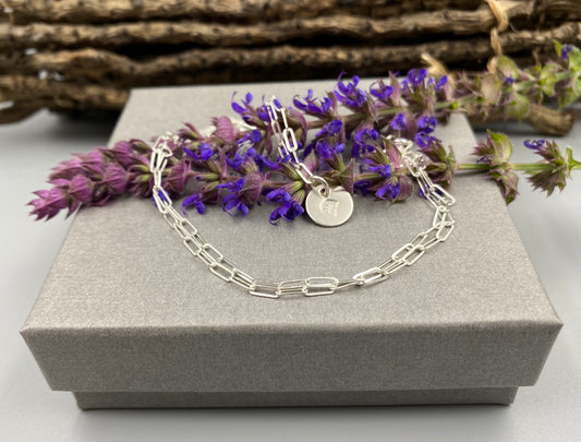 September morning glory birthday flower skinny trace chain necklace in Sterling Silver