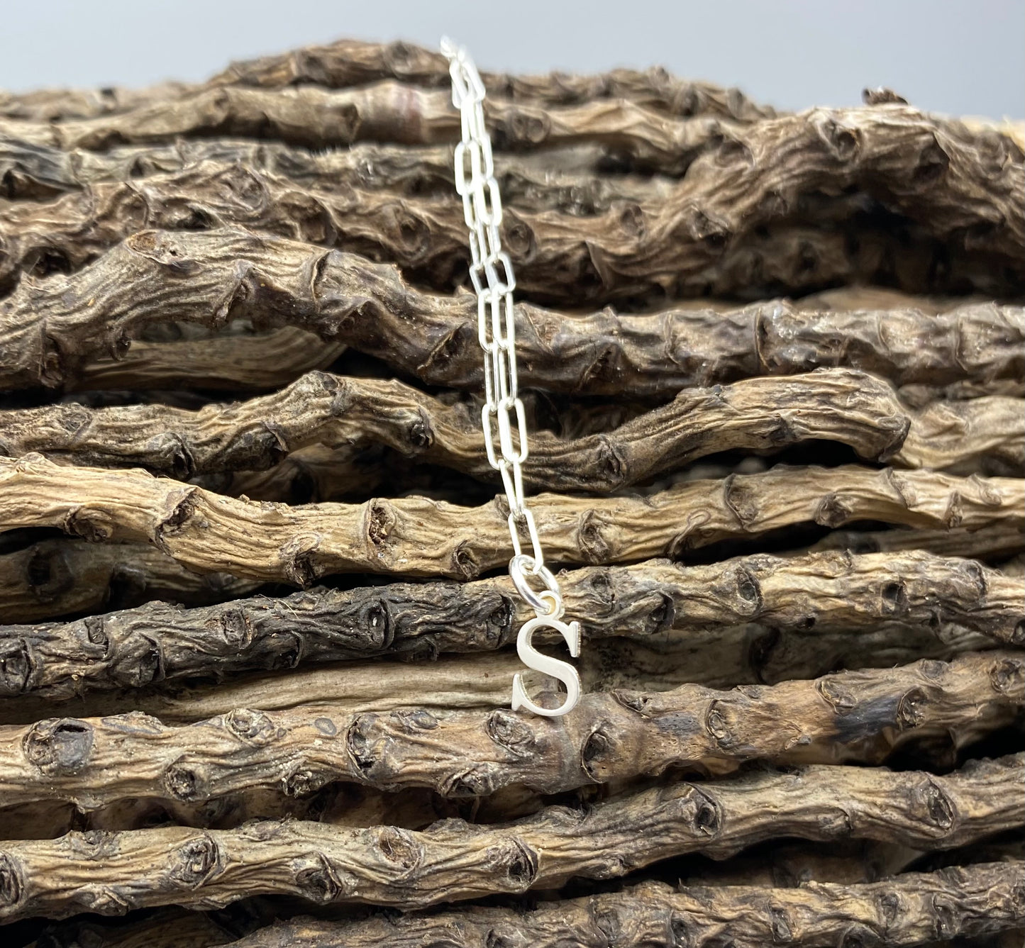 Personalised Alphabet charm skinny trace chain necklace in Sterling Silver
