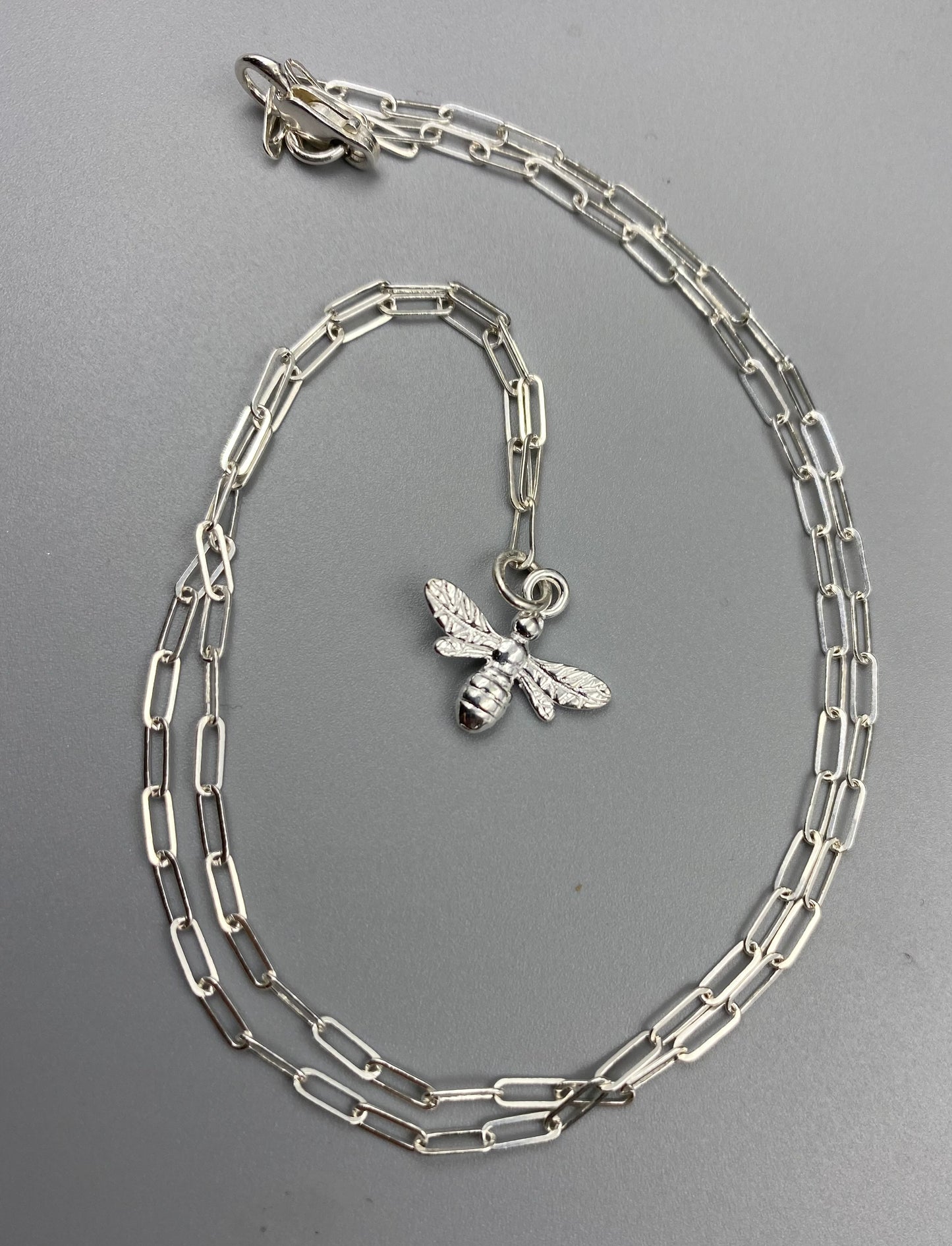 Bee charm skinny trace chain necklace in Sterling Silver