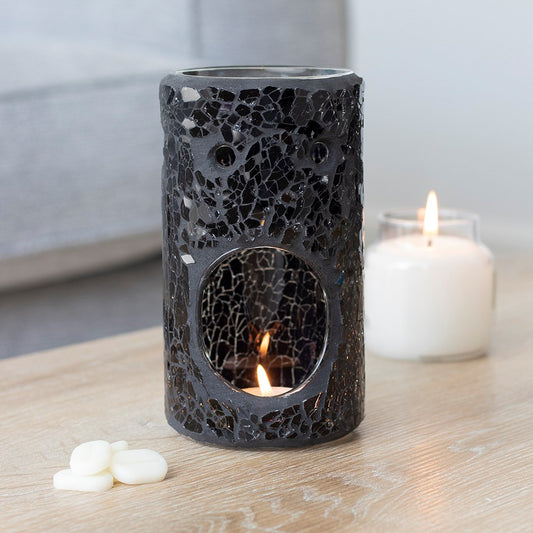 Black Crackle Pillar Wax Burner