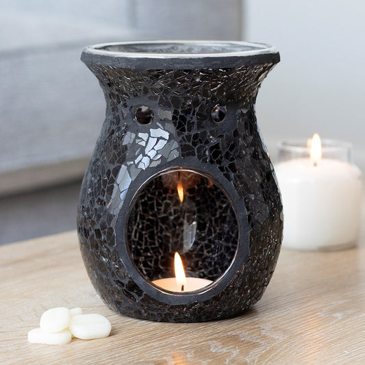 Large Black Crackle Wax Burner