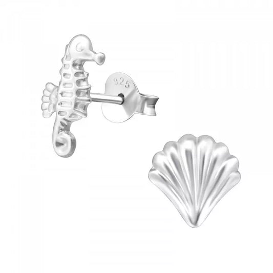 Seahorse & Shell Stud Earrings