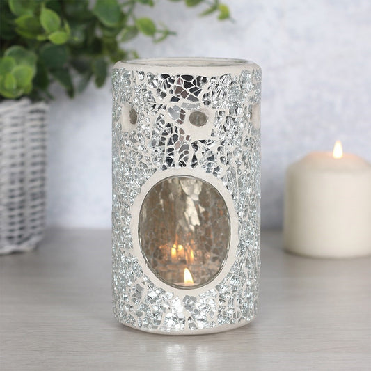 Silver Crackle Pillar Wax Burner
