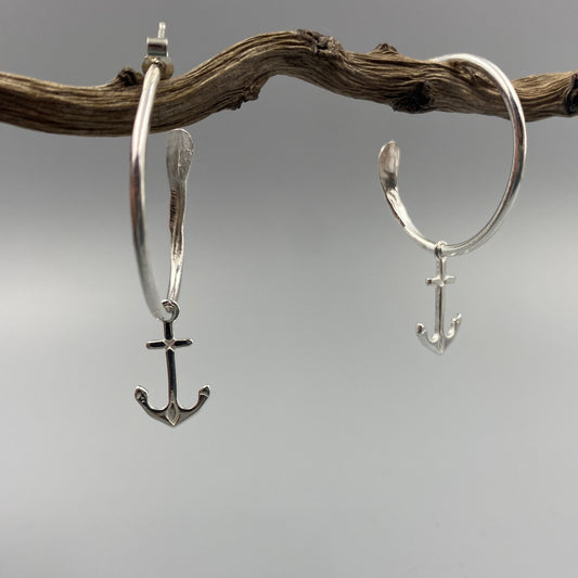 Anchor half hoop earrings in Sterling Silver