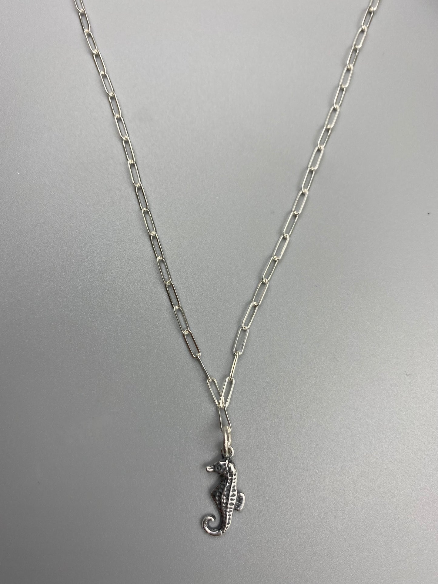 Seahorse charm skinny trace chain necklace in Sterling Silver