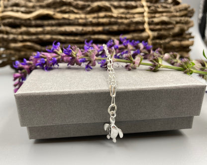 Turtle charm skinny trace chain necklace in Sterling Silver