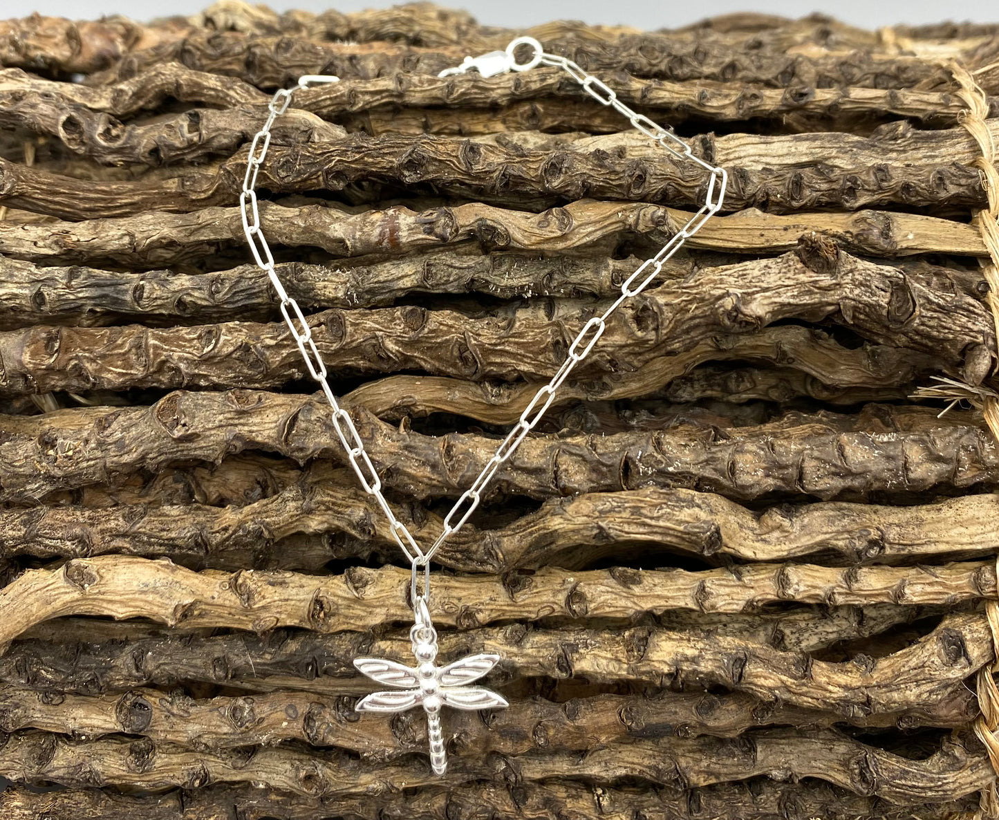 Sterling silver dragonfly charm skinny trace chain bracelet