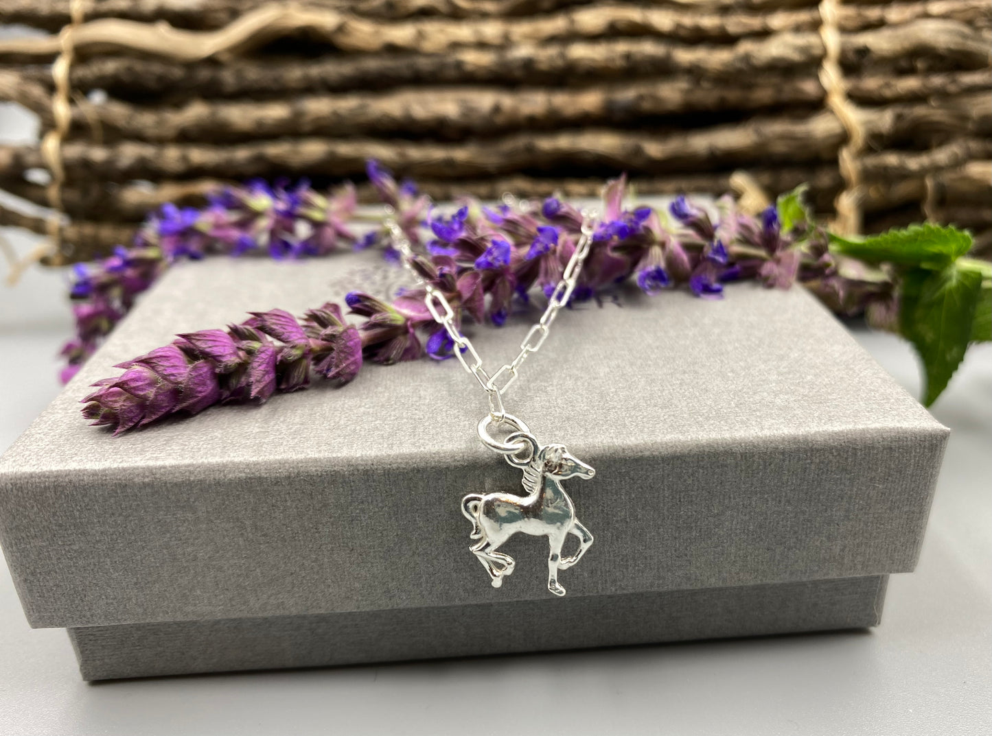 Sterling silver horse charm skinny trace chain bracelet