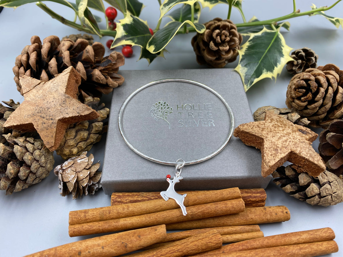 Dimple Stacker Sterling silver Christmas reindeer dimple stacker bangle – Hollie Tree