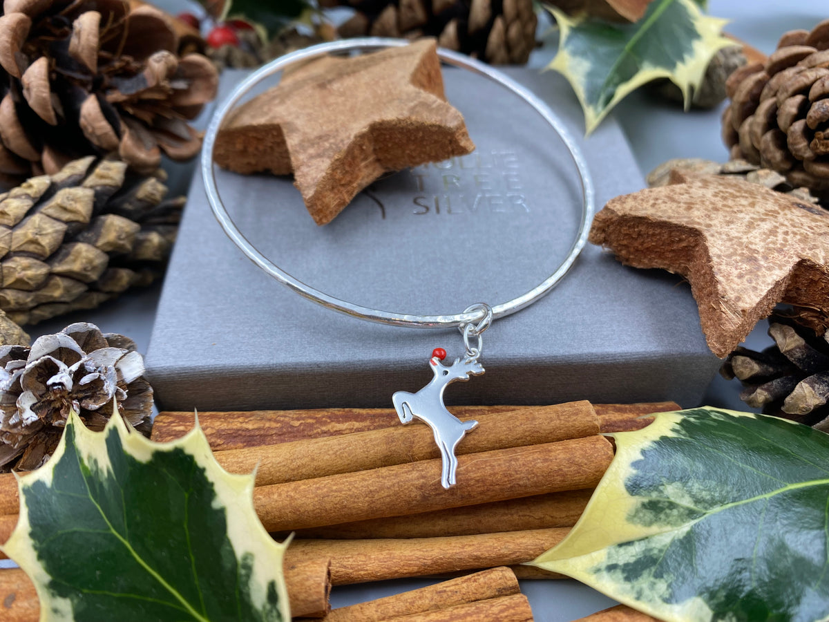 Dimple Stacker Sterling silver Christmas reindeer dimple stacker bangle – Hollie Tree